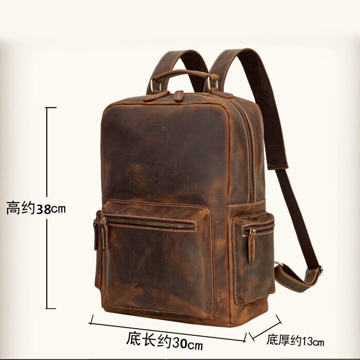 100%Crazy Horse Leather Men's Retro Backpack, Travel Rucksack Daypack School Bag