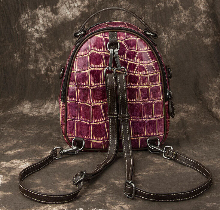 Genuine leather Women's bag, Crocodile Embossed Small Backpack Shoulder Bags