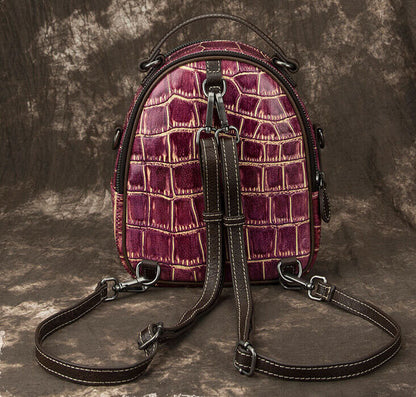 Genuine leather Women's bag, Crocodile Embossed Small Backpack Shoulder Bags
