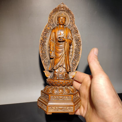 Old Tibet Buddhism Sakyamuni Medicine Buddha Statue wooden statue carving decor