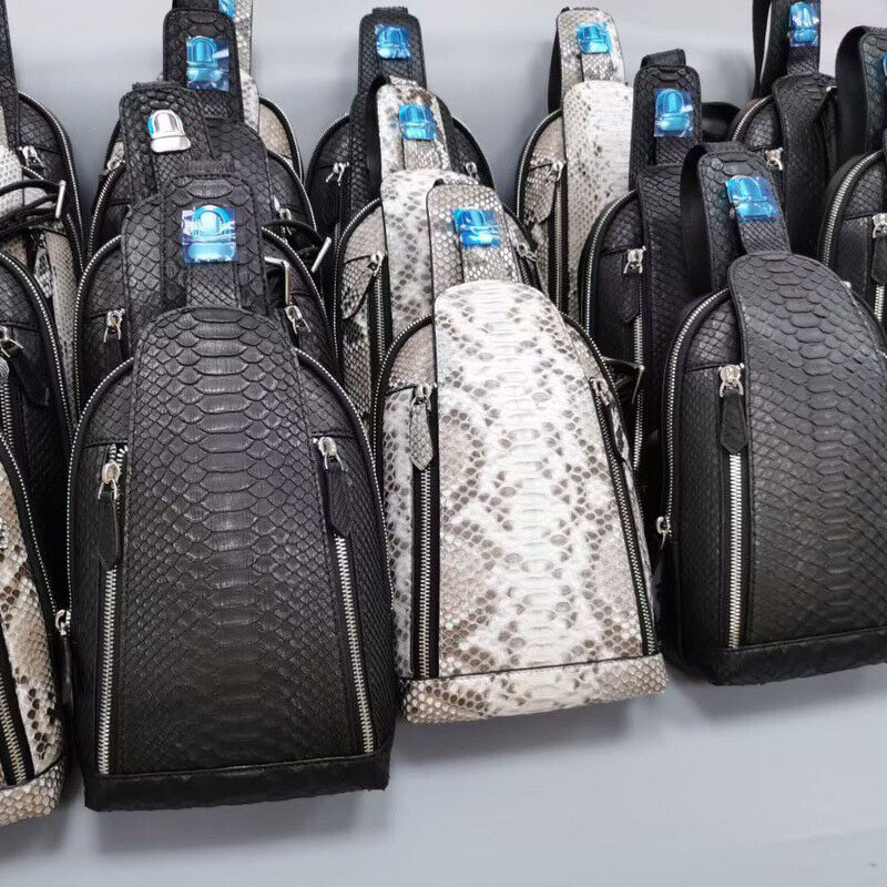 Handcrafted Python Skin Leather Crossbody Chest Bags Men's Luxury Sling Backpack