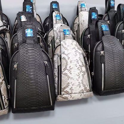 Handcrafted Python Skin Leather Crossbody Chest Bags Men's Luxury Sling Backpack