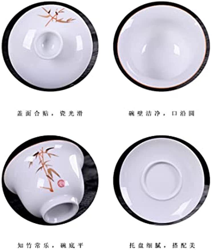 Porcelain Gaiwan 8oz Teacup White Tureen Chinese Cover Bowl Lip Cup Saucer Set