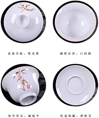 Porcelain Gaiwan 8oz Teacup White Tureen Chinese Cover Bowl Lip Cup Saucer Set