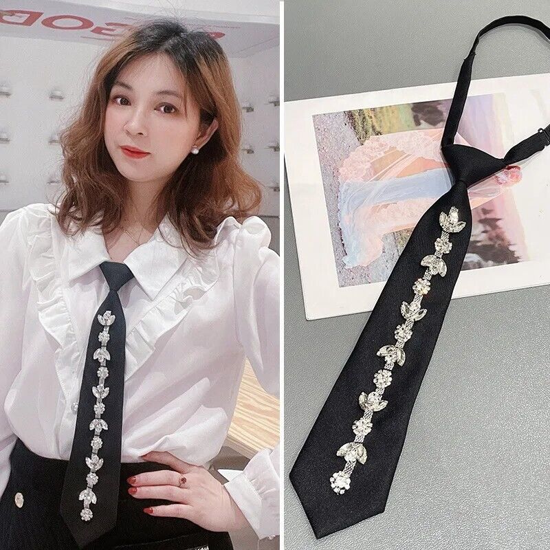 Men Neck Ties Retro Black Solid Student Women Crystals Rhinestones Party Bowties