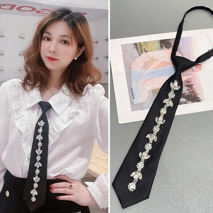 Men Neck Ties Retro Black Solid Student Women Crystals Rhinestones Party Bowties