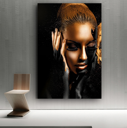 HD black gold female model art poster oil painting