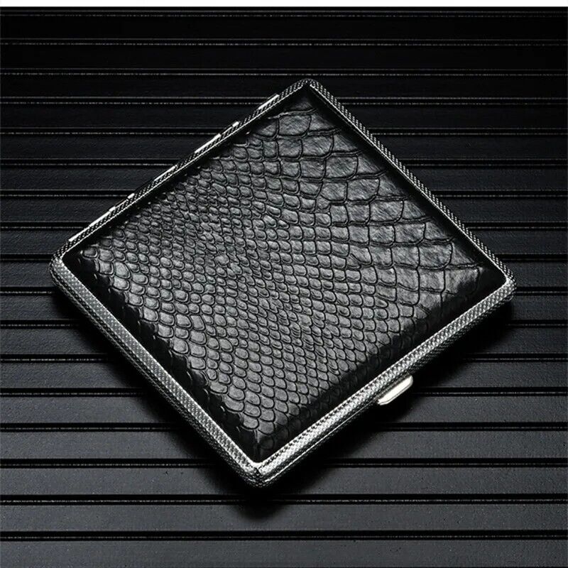 Cigarettes Box Metal Leather Cigars Cases Smoking Accessories Storage 99x94x19mm