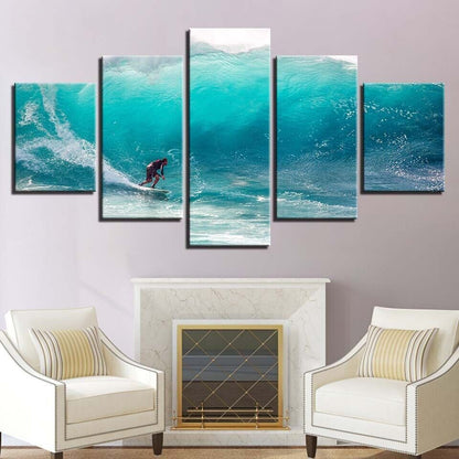 Man Surfing Blue Ocean Sea Waves Canvas Prints Painting Wall Art Home Decor 5PCS