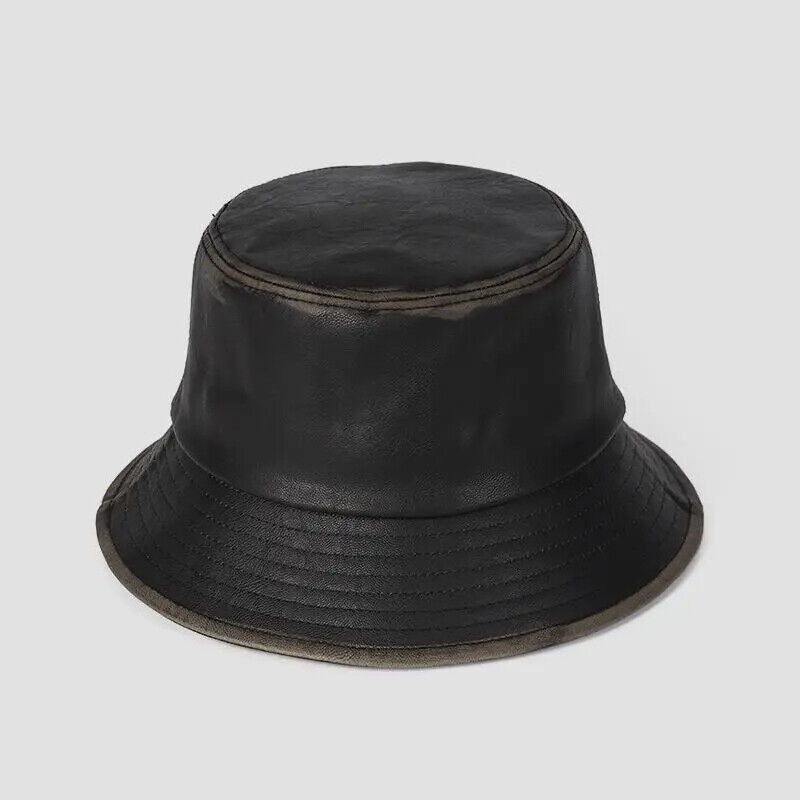 Women Hats Retro Leather Fisherman Men Bucket Fashion Caps Outdoor Flat Sunshade