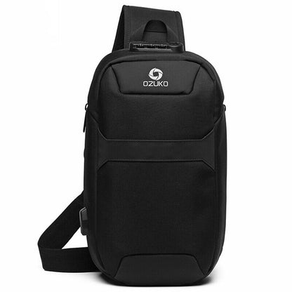 Men's Sling Backpack Oxford cloth Waterproof&Anti-theft Crossbody Bag USB Port