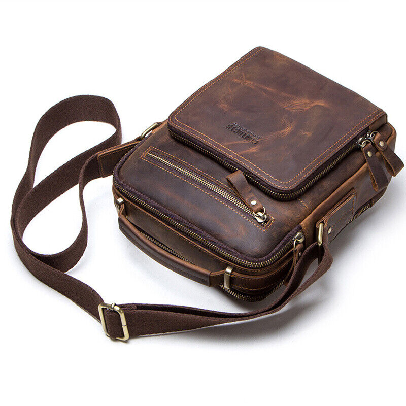 Men's Crazy Horse Cow Leather Vintage 8inch Messenger/Shoulder Bag Crossbody Bag