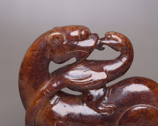 Chinese Natural Hetian Jade Hand Carving Beast Statue Unique Nice Figurines Art