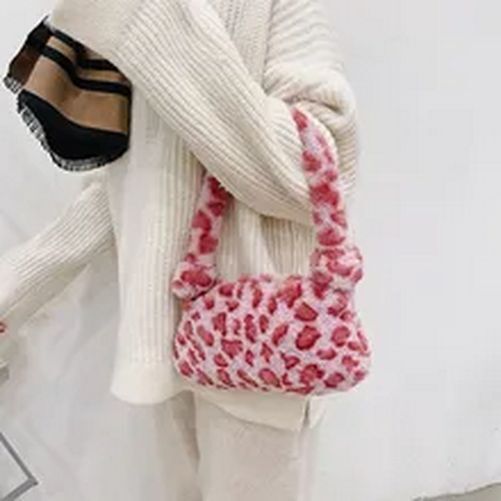 Mini Shoulder Bags Winter Plush Underarm Bag Pattern Fluffy Tote Small Purse 1pc
