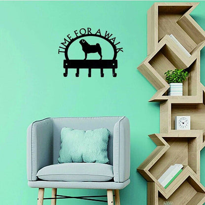 Pug Time for A Walk Key Rack Wall Mounted Hook Up Hanger Artwork Wall Stickers