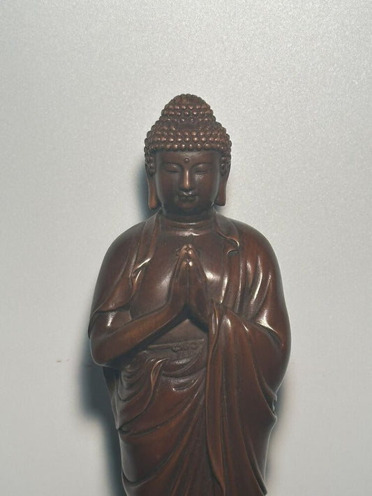 Vintage Wood Hand Carved Tathagata Buddha Statue Wooden Sculpture Decoration Art