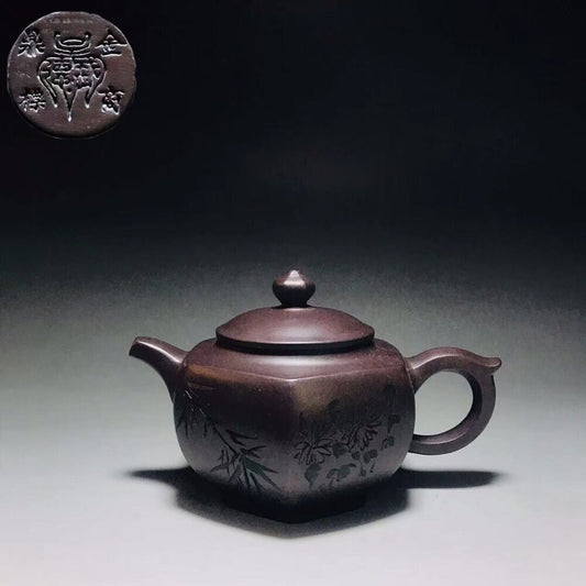 Chinese Yixing Zisha Clay Handmade Exquisite Teapot （梅兰竹菊 底款：金鼎商标）