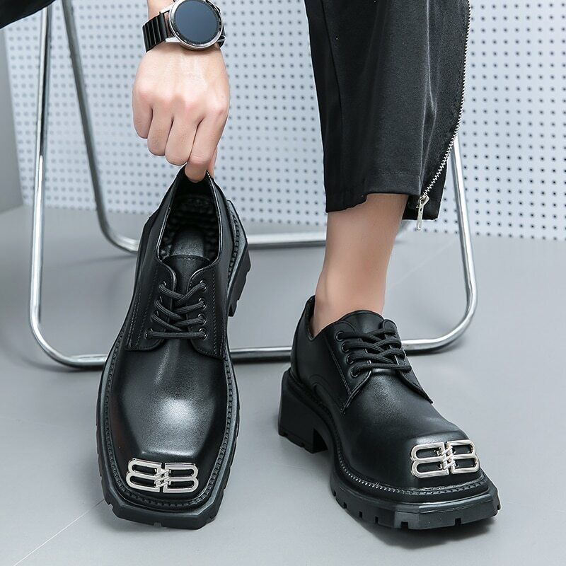 Black Loafers Men Shoes Solid Lace-up Size 38-45 Mens Shoes