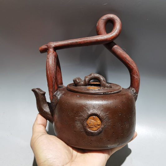 vintage chinese yixing purple clay teapot zisha ceremony carving Collectible art