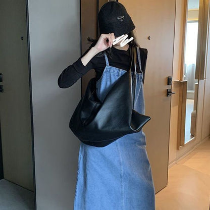 Patchwork Shoulder Bags Soft Leather Handbags Large Hobo Tote Purse 66*1*30 CM