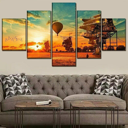 Steampunk House Landscape 5 Pieces Canvas Print Wall Art Poster Home Decoration