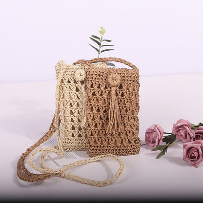 Handmade Rattan Woven Handbag Straw Knitted Messenger Bag Beach Purse 20*12 CM
