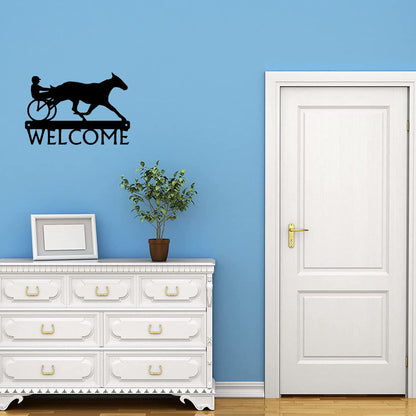Sulky Horse Racing Welcome Sign - 12 inch Wide Metal Wall Art