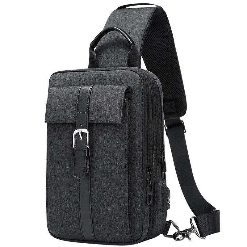 Men's Sling Backpack Oxford cloth Waterproof Crossbody Bag USB Port Sport Bags