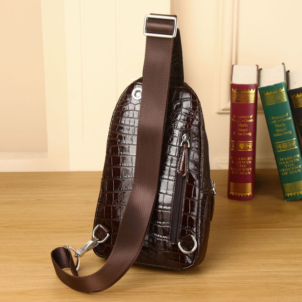 Cow Leather Sling Backpack Designer Crocodile Chest Crossbody Bag Hiking Daypack