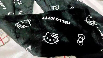 Cute Women Girl Black Hello Kitty Pants Warm Autumn Winter Pajamas Trousers Gift