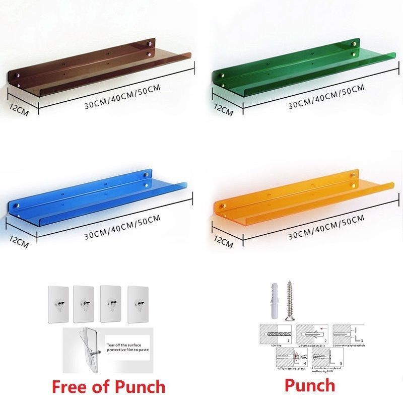Wall Shelf Acrylic Colored Hanging Free Punching Kitchen Storage Rack 30 40 50cm