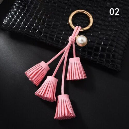 Women Leather Tassel Key Chain Charm Purse Key Fob Ring Handbag Pendant Ornament