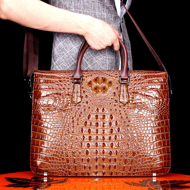 Top Cowhide Crocodile Alligator Embossed Handbag Men's Luxury Business Briefcase