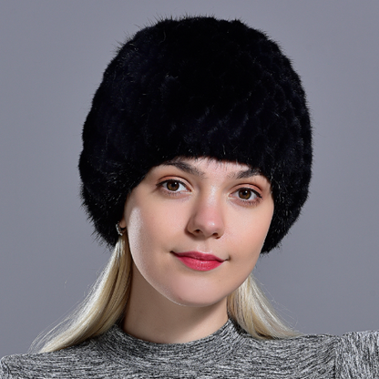 Women Mink Fur Hats Natural Real Fur Knitted Cap Fluffy Fur Beanie Black Fur Cap