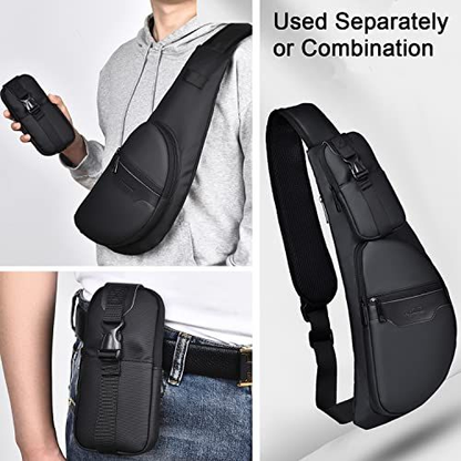 CAISANG Sling bag Chest Shoulder Backpack Crossbody Fanny Pack Medium, Black