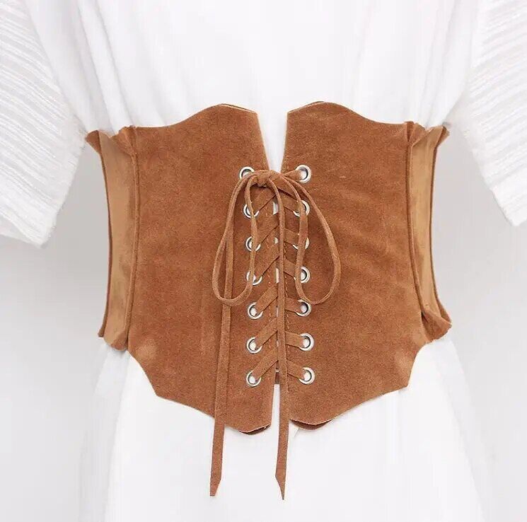 Women's Belt Runway Fashion Faux Suede Leather Bandage Cummerbunds Dress Corsets