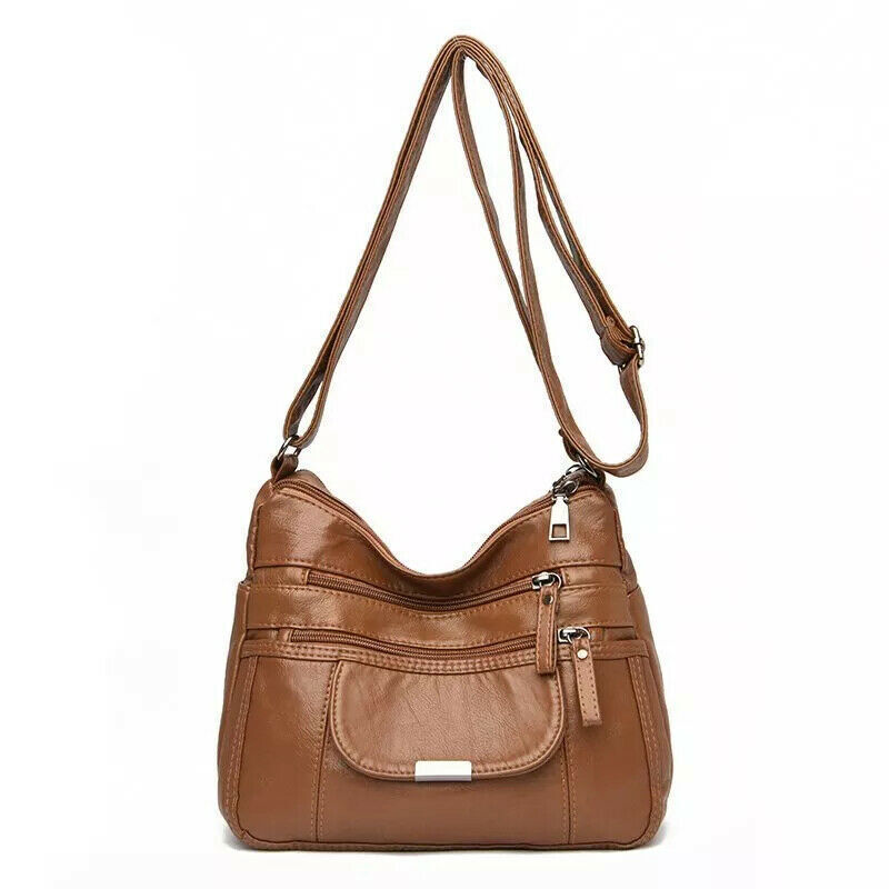 Women's Leather Organizer Purse Shoulder Bag Multiple Pockets Cross Body Handbag