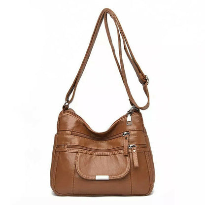 Women's Leather Organizer Purse Shoulder Bag Multiple Pockets Cross Body Handbag