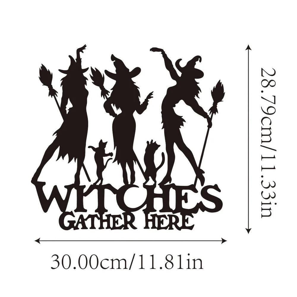 1pc, Witches Gather Here Funny Metal Sign, Halloween Farmhouse Decor Metal Sign