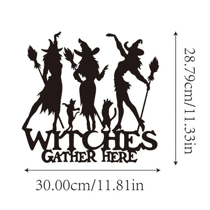 1pc, Witches Gather Here Funny Metal Sign, Halloween Farmhouse Decor Metal Sign