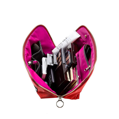 KUSSHI Washable Travel Makeup & Signature (Medium) Bag, Satin Black/Pink