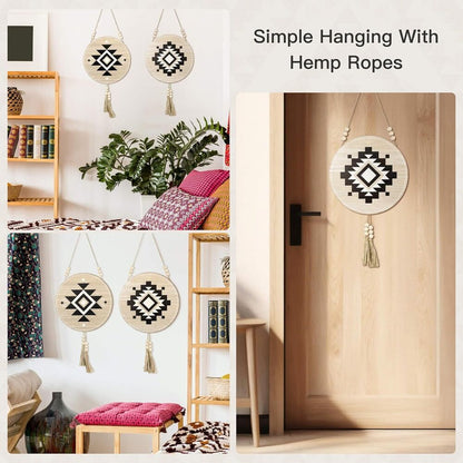 Aztec Wall Decor Round Wooden Art Pieces Home Office Decoration Gift Set of 2