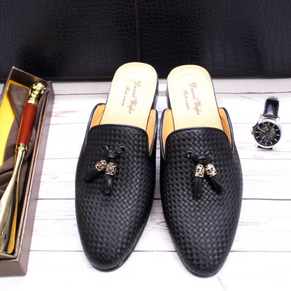Half Shoes Men Genuine Leather Brown Blue Black Shoes Mens Fashion