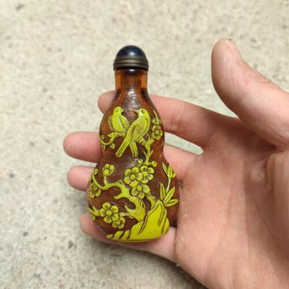 Collectibles vintage snuff bottles chinese butterfly carved glass glazed nice