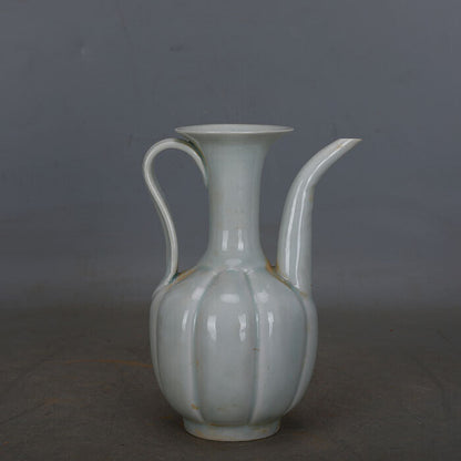 China Song Dynasty Hutian Kiln Blue Glazed Gourd Ridge Neck Porcelain Pot