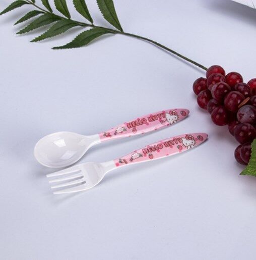 Cute Kids Hello Kitty Breakage-proof Tableware Set Bowl + plate+ Spoon+ Cup Set