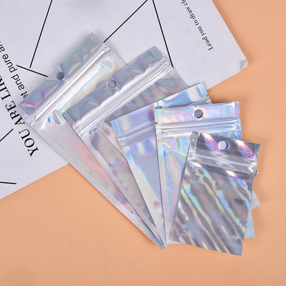 10x Iridescent Zip lock Pouches Cosmetic Plastic Laser Holographic Zipper Bag-ca