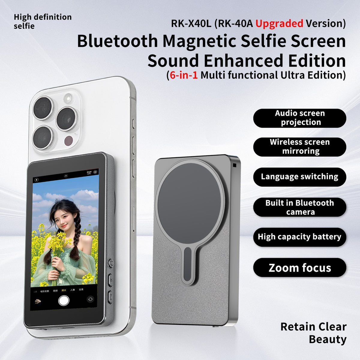 Phone Vlog Bluetooth Selfie Monitor Screen Wireless Magnetic Mount Camera Selfie