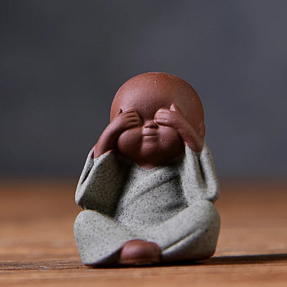 1PCS Purple Clay Small Buddha Statue Monk Figurine Boutique Tea Pet Tea Set
