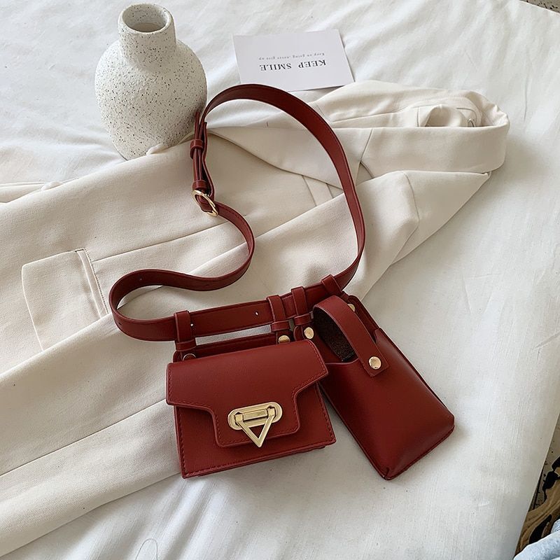 2 PCS Women Belt Bag Leather Flap Fanny Pack Shoulder Crossbody Chest Bag Purse
